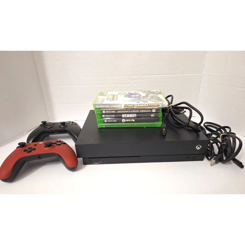 Microsoft Xbox One X Console 1TB 1787 BUNDLE 2 Controllers, Power Cords, 5 Games